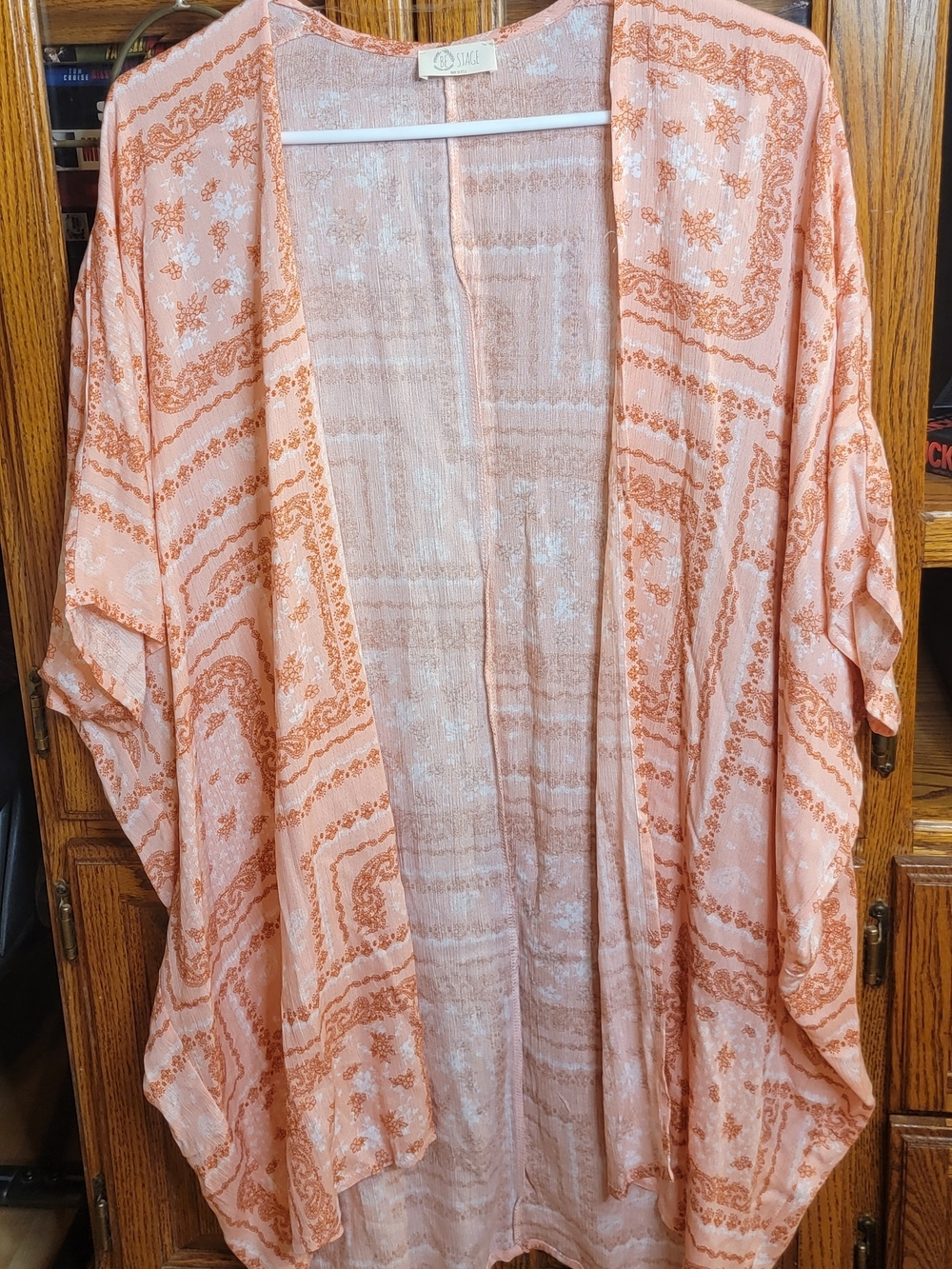 Be Stage Light Pink Printed Kimono Blazer No Size Made In USA